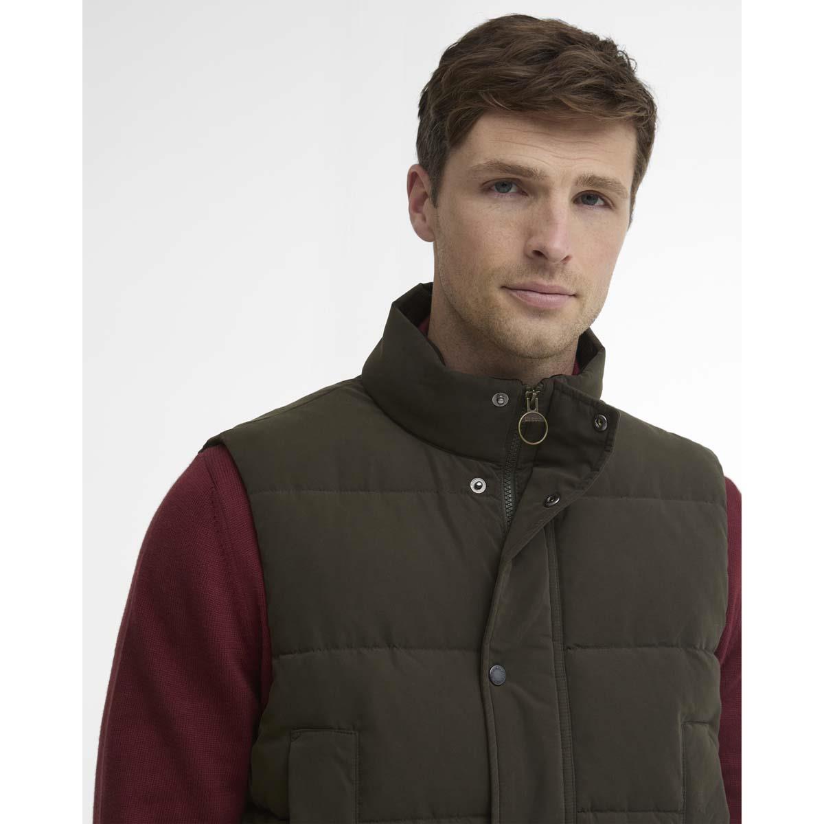 Dark Sage Barbour Mens Lonnen Gilet COLLAR