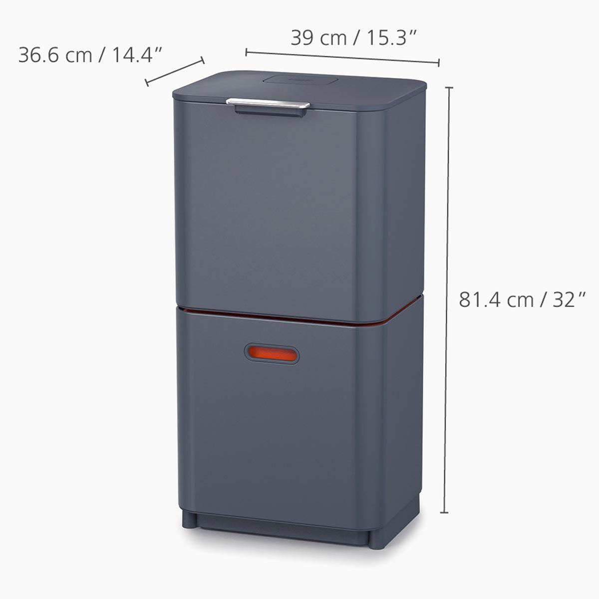 Graphite Joseph Joseph Totem Max 60L Waste & Recycling Bin dimensions