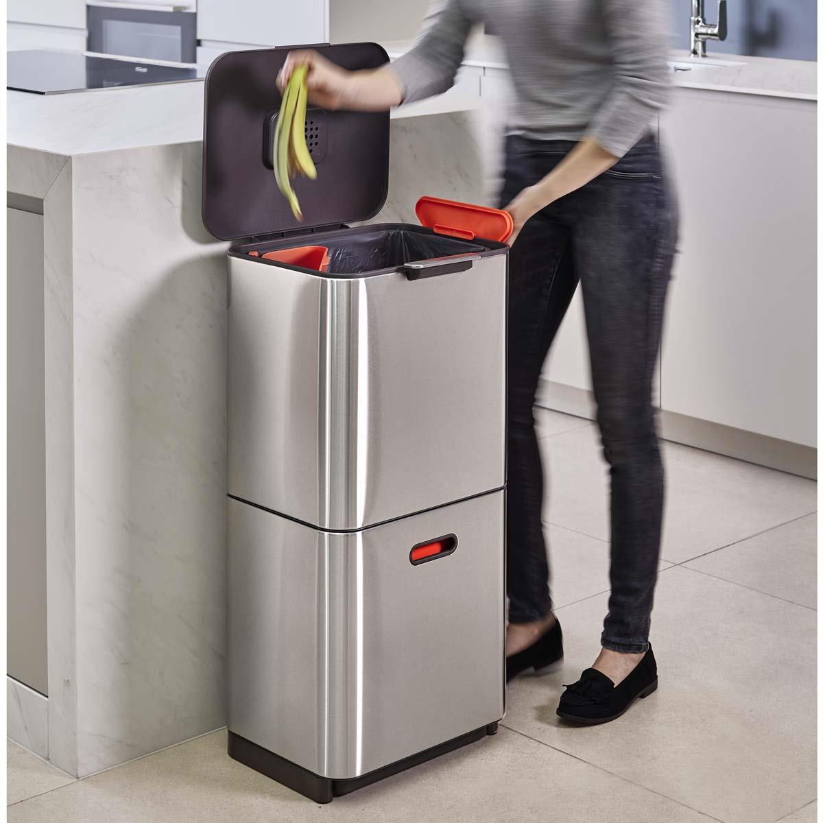 Stainless Steel Joseph Joseph Totem Max 60L Waste & Recycling Bin kitchen