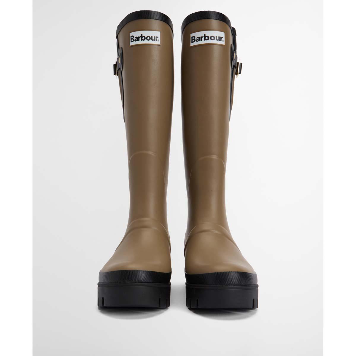 Military Brown/Black Barbour Womens Leighton Tall Welly Front