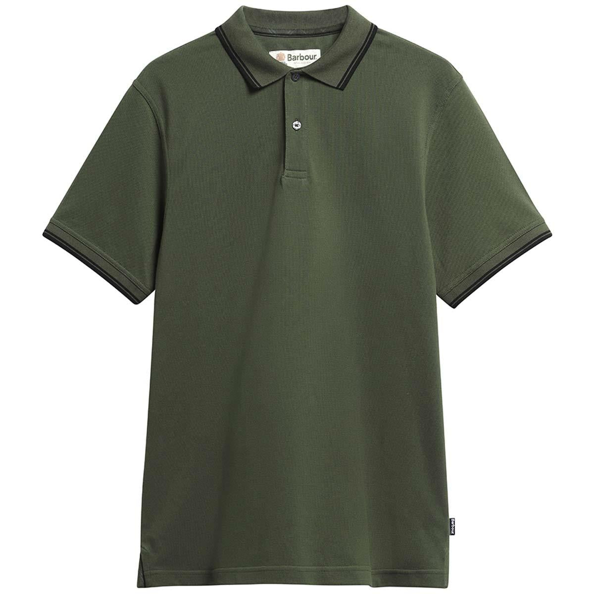 OLIVE Barbour Mens Lunan Tartan Trimmed Tailored Polo Shirt