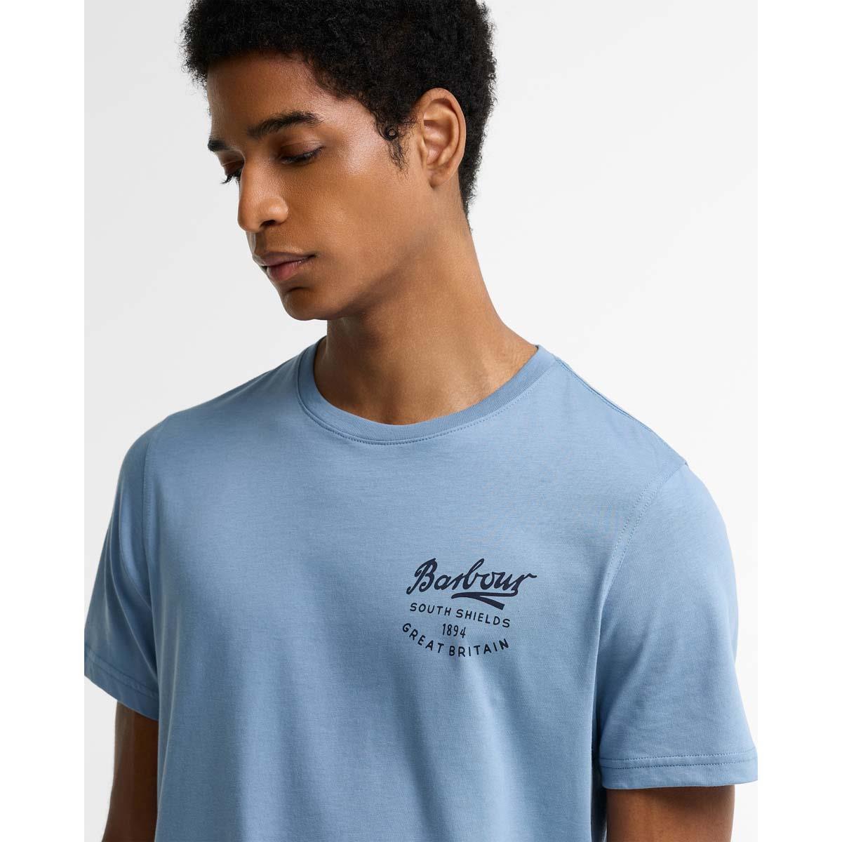 Tarn Blue Barbour Mens Script Graphic T-Shirt LOGO