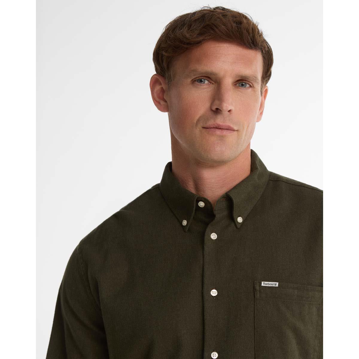 Olive Barbour Mens Sparrowhill Regular Fit Shirt COLLAR