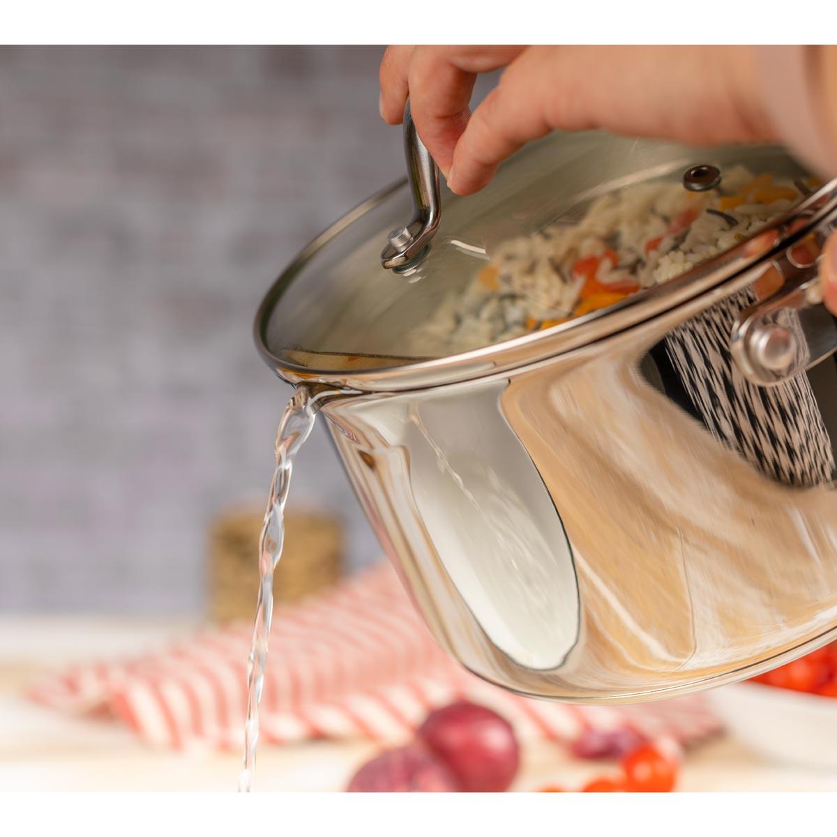 Kuhn Rikon Allround Plus 3 Piece Saucepan Set Draining