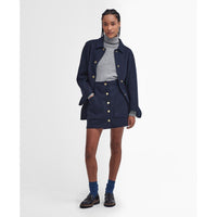 Grey Marl/Hessian Tartan Barbour Womens Pendle Roll Collar Jumper On Model