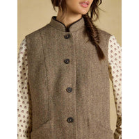 Joules Womens Nehru Collar Tweed Gilet