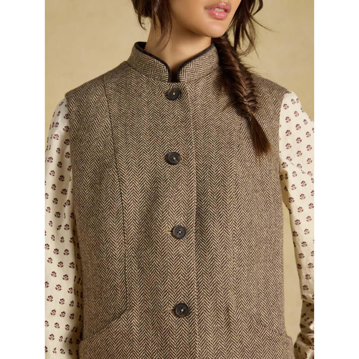 Joules Womens Nehru Collar Tweed Gilet