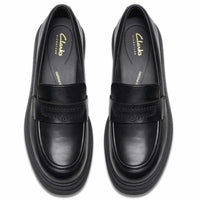 Black Leather Clarks Womens Orinoco3 Edge Loafers Top