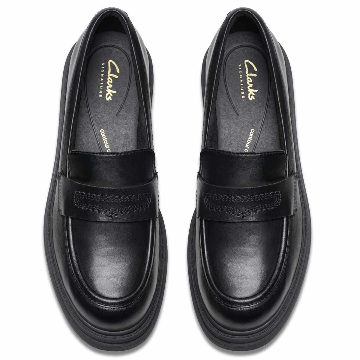 Black Leather Clarks Womens Orinoco3 Edge Loafers Top