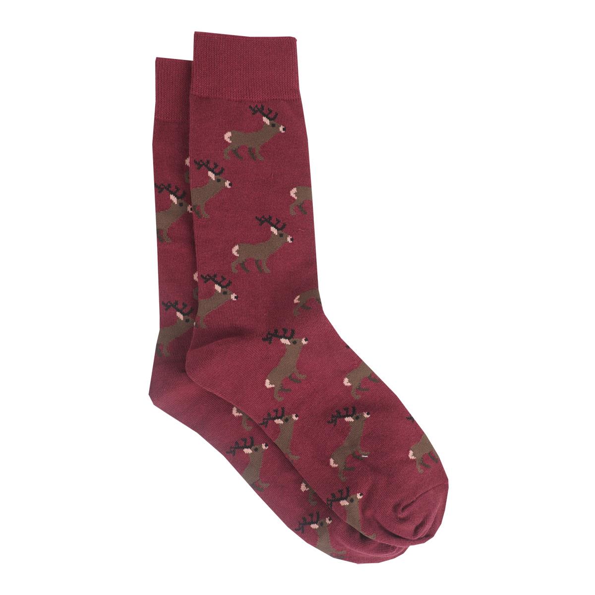 Dark Red Albert and Maurice Mens Stag Socks