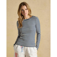 Navy Creme Joules Womens Sophie Long Sleeve Top On Model