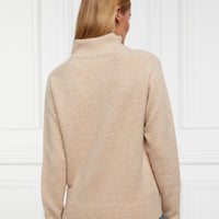 Camel Holland Cooper Womens Tori Half Zip Knitted Jumper Model Rear