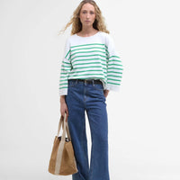 Cloud/Kelly Green Barbour Womens Kayleigh Knitted Jumper On Model