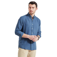French Navy Schoffel Mens Walsingham Linen Shirt FRONT