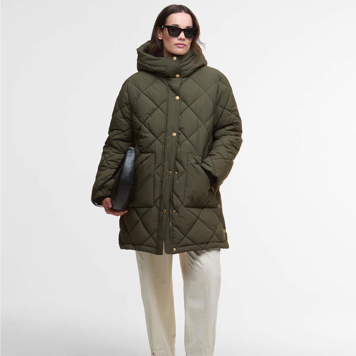 Olive/Ancient Tartan Barbour Womens Kailyn Puffer Jacket full