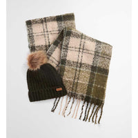 Ancient Loden/Dark Green Barbour Womens Saltburn Beanie & Tartan Scarf