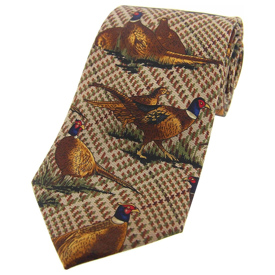 Soprano Silk Tie Standing Pheasant Beige