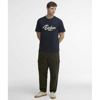 Dark Navy Barbour Mens Hook Relaxed Graphic T-Shirt ON MODEL