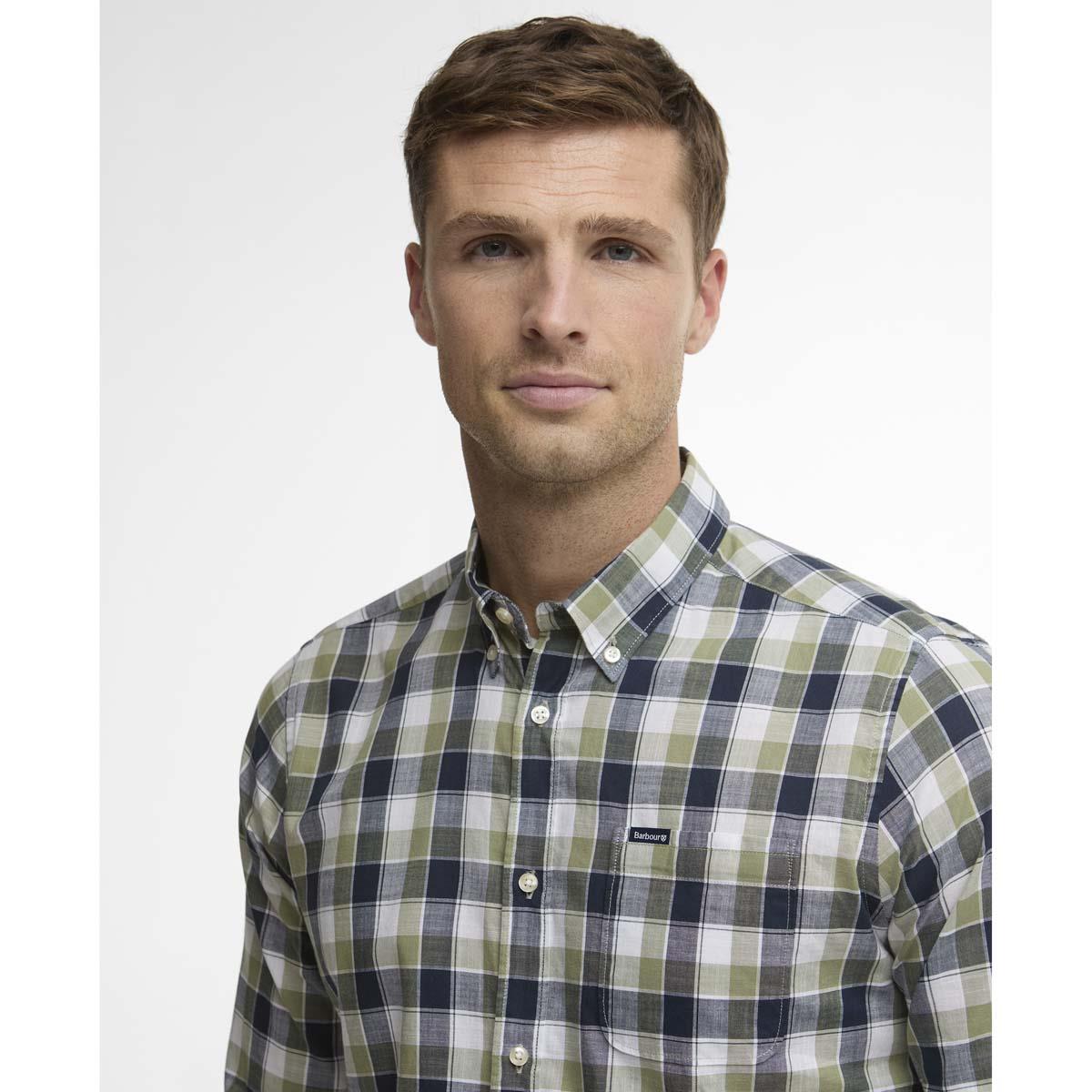 Olive Barbour Mens Harwood Gingham Tailored Shirt close