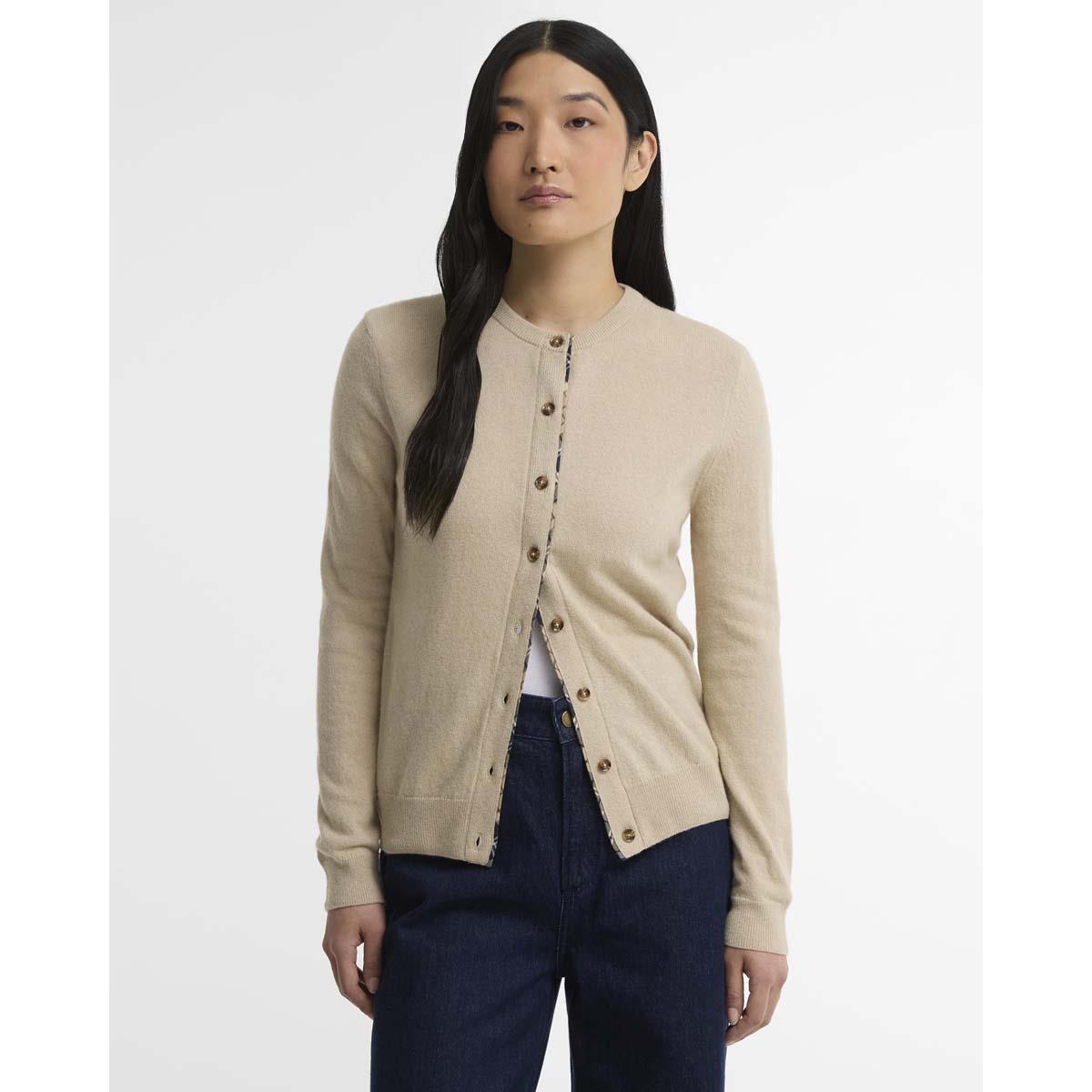 Honey/Birchwood Tartan Barbour Womens Pendle Knitted Cardigan Front