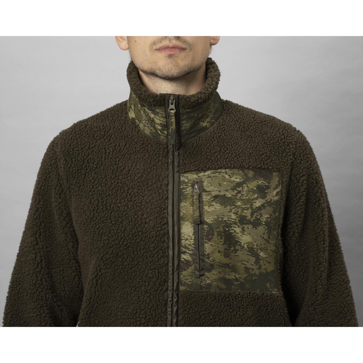Grizzly Brown Seeland Mens Zephyr Camo Fleece Jacket On Model Front Detail