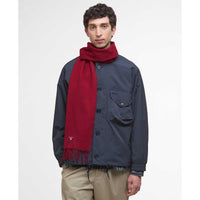 Biking Red Barbour Unisex Plain Lambswool Scarf On Model