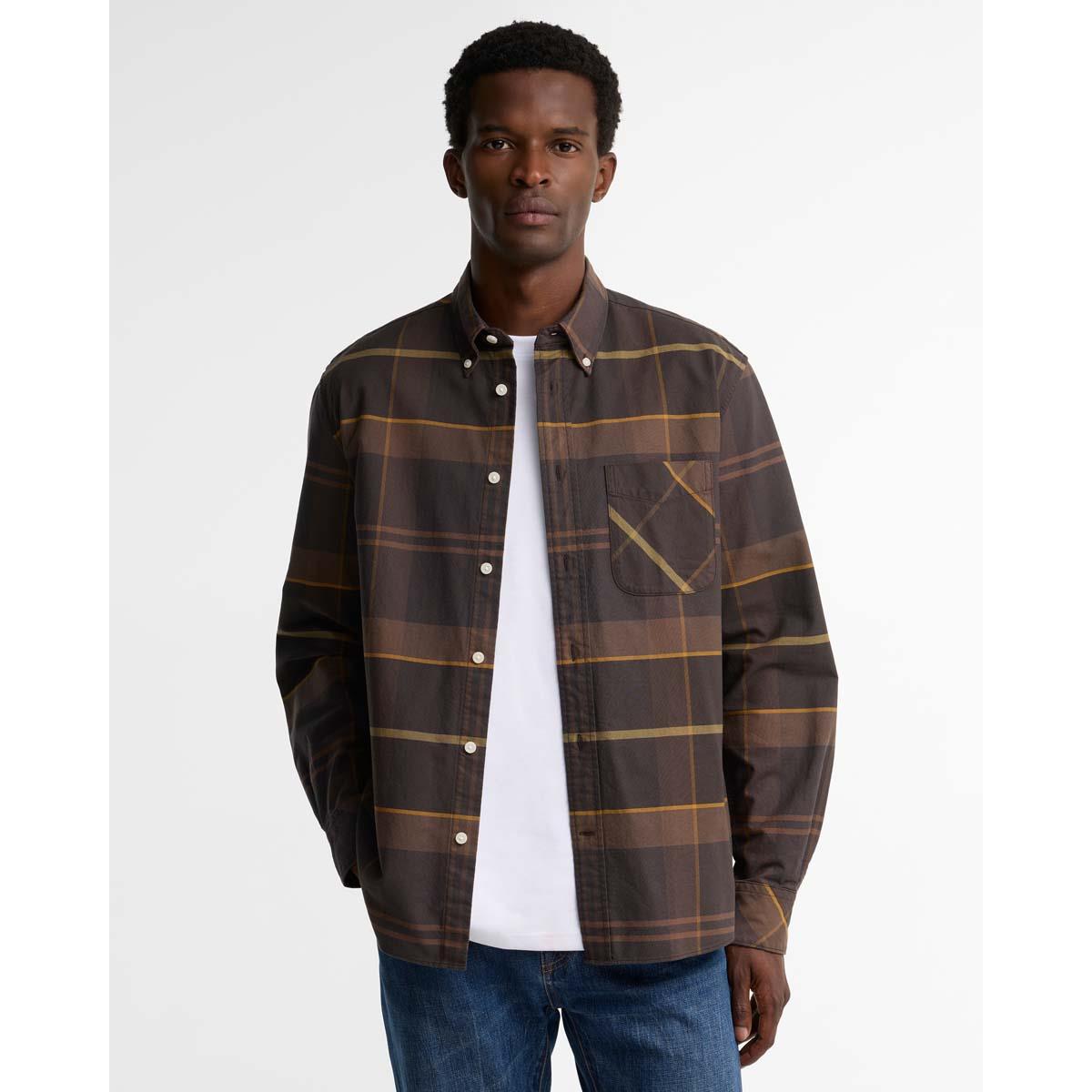 Dried Bracken Barbour Mens Mineral Tartan Dunoon Authentic Shirt ON Model