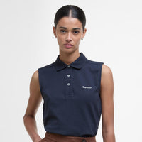 Navy Barbour Womens Bowford Sleeveless Polo Top Front