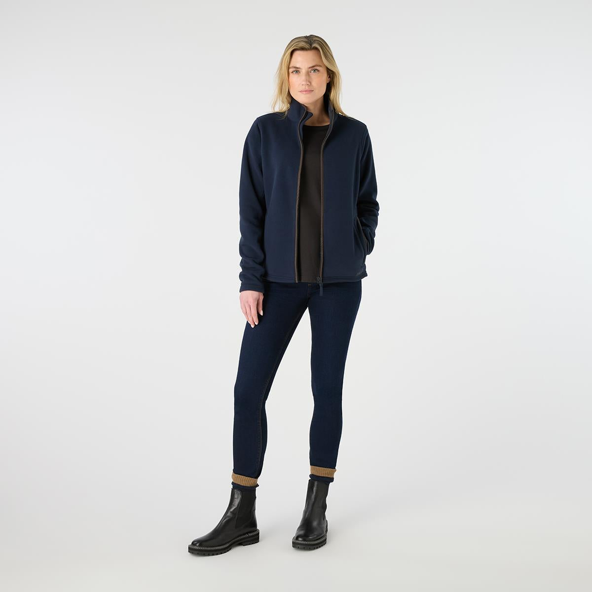 Navy Musto Womens Outdoor Country Fenland 200 Fleece Jacket On Model