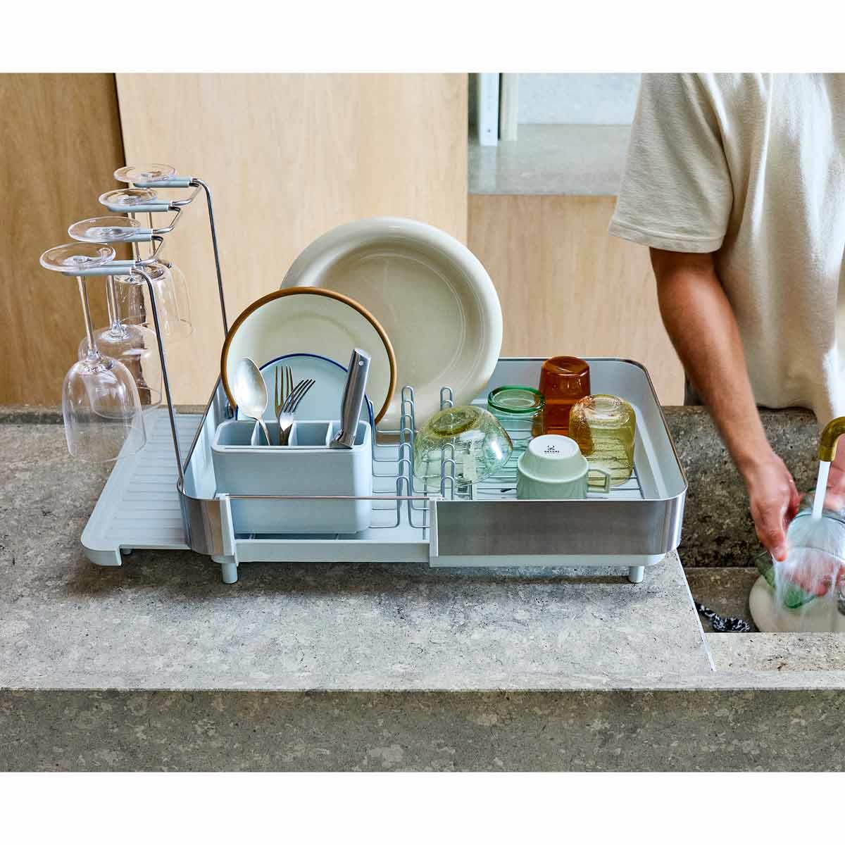 Joseph Joseph Extend Steel Plus Expandable Dish Drainer With Wine Glass Rack Lifestyle