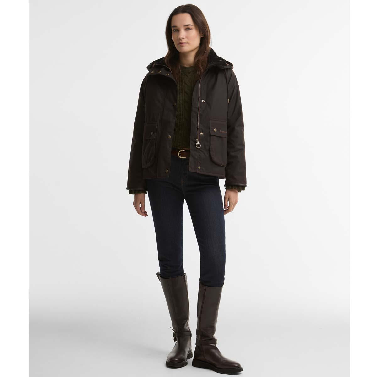 Rustic/Muted Barbour Womens Georgette Wax Jacket On Model