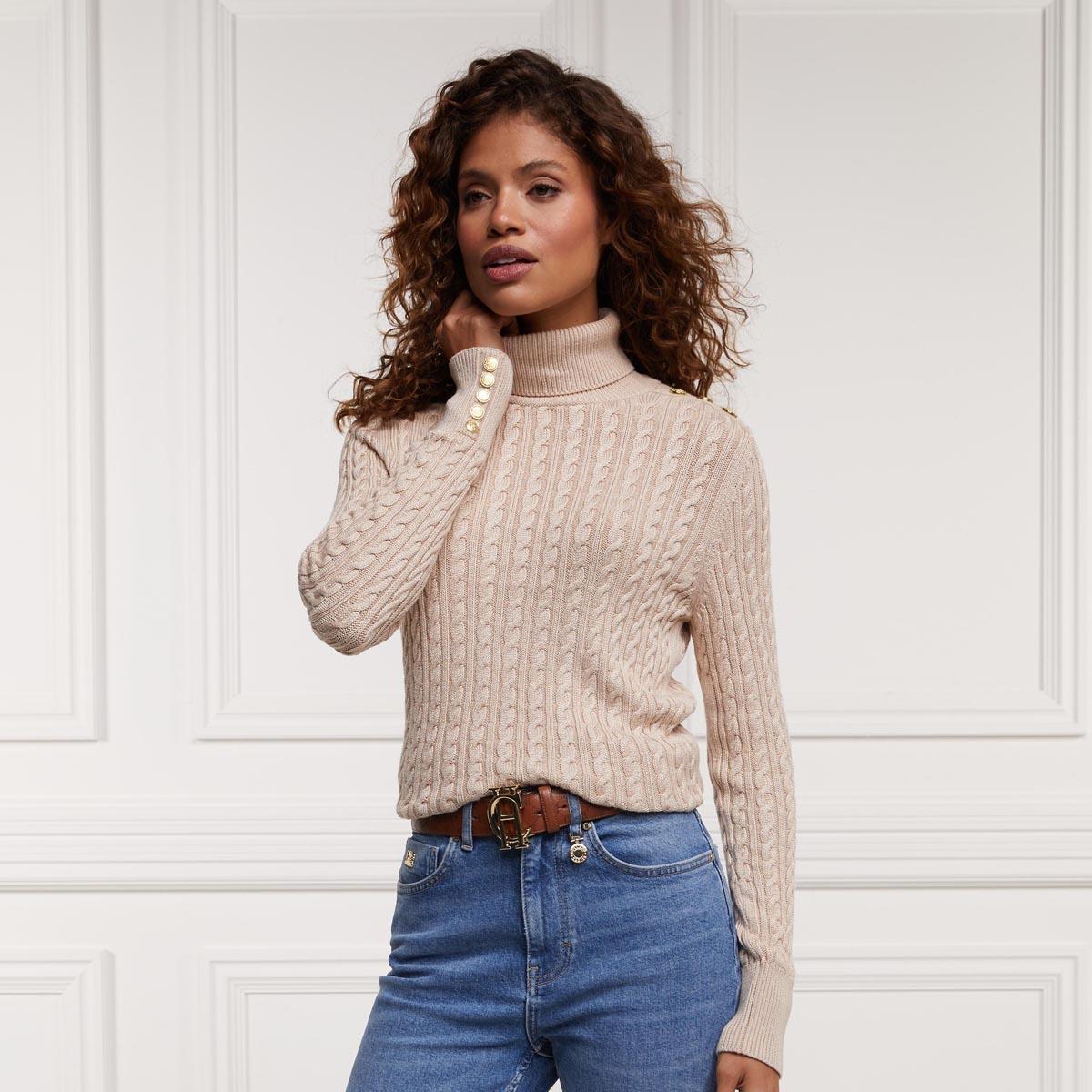 Oatmeal Holland Cooper Womens Seattle Roll Neck Cable Knit Jumper