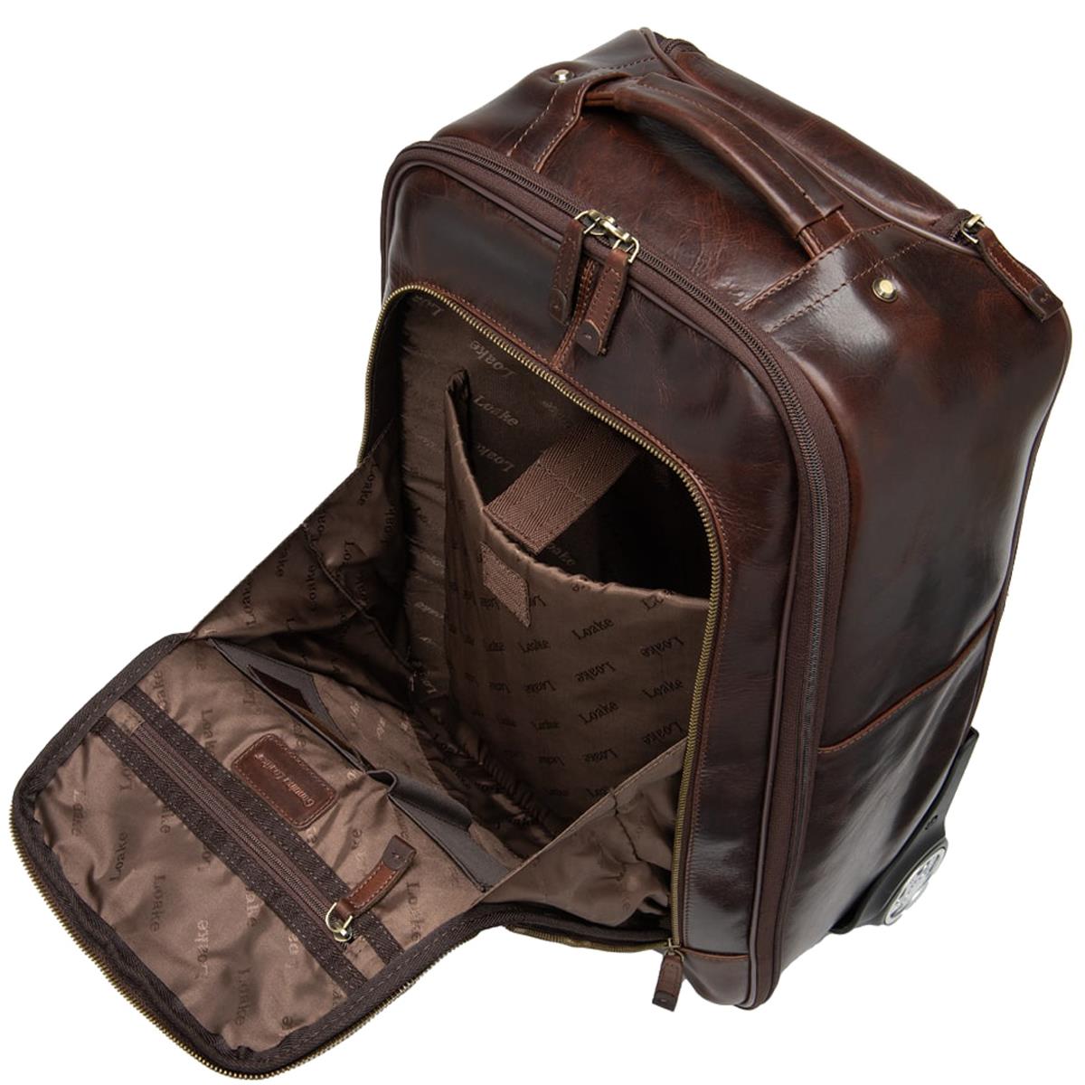 Brown Veg Tanned Calf Loake Paris Wheeled Suitcase Open
