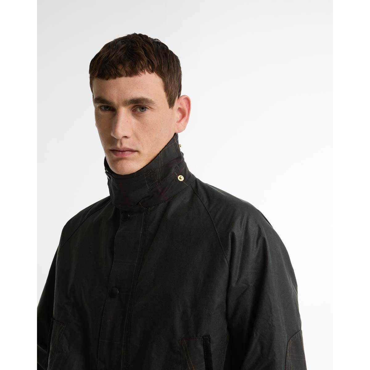 SAGE Barbour Mens Icons Patch Bedale Wax Jacket COLLAR