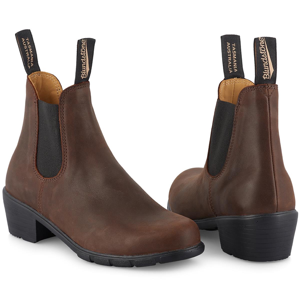 Antique Brown Blundstone Womens 1673 Chelsea Heel Boot Rear