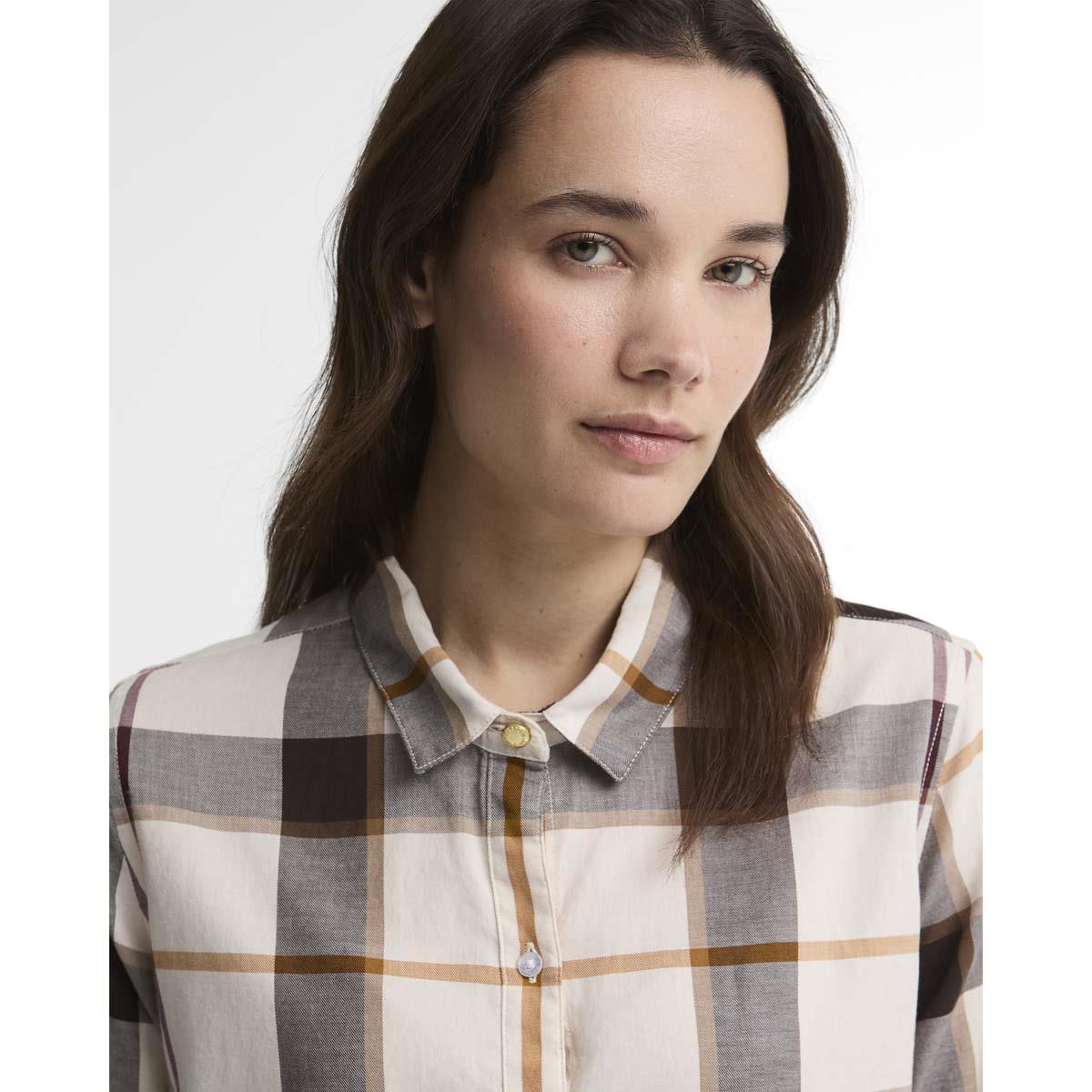 Ecru Muted Tartan Barbour Womens Moorland Shirt Chest