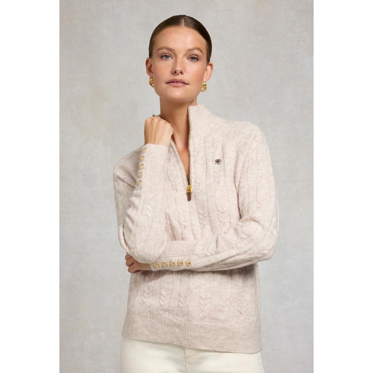 Barley Holland Cooper Womens Bridget Quarter Zip Knit Jumper On Model