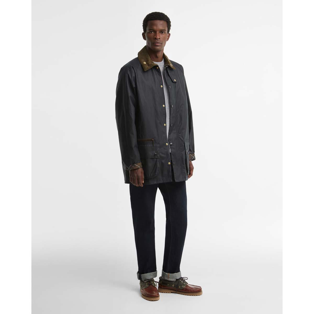 NAVY Barbour Mens Icons Beaufort Wax Jacket ON MODEL