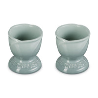 Le Creuset Stoneware Set of 2 Egg Cups La Jardin Collection in use seasalt