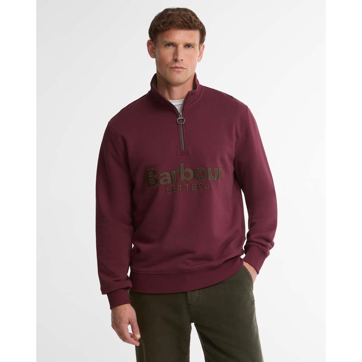 Dark Bordeaux Barbour Mens Fosse Half Zip Sweatshirt FRONT