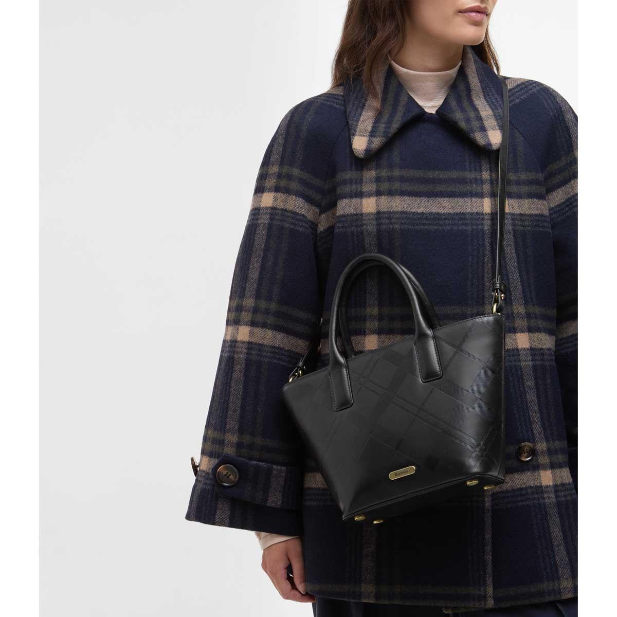 Black/Deboss Tartan Barbour Womens Burch Deboss Leather Bag On Model