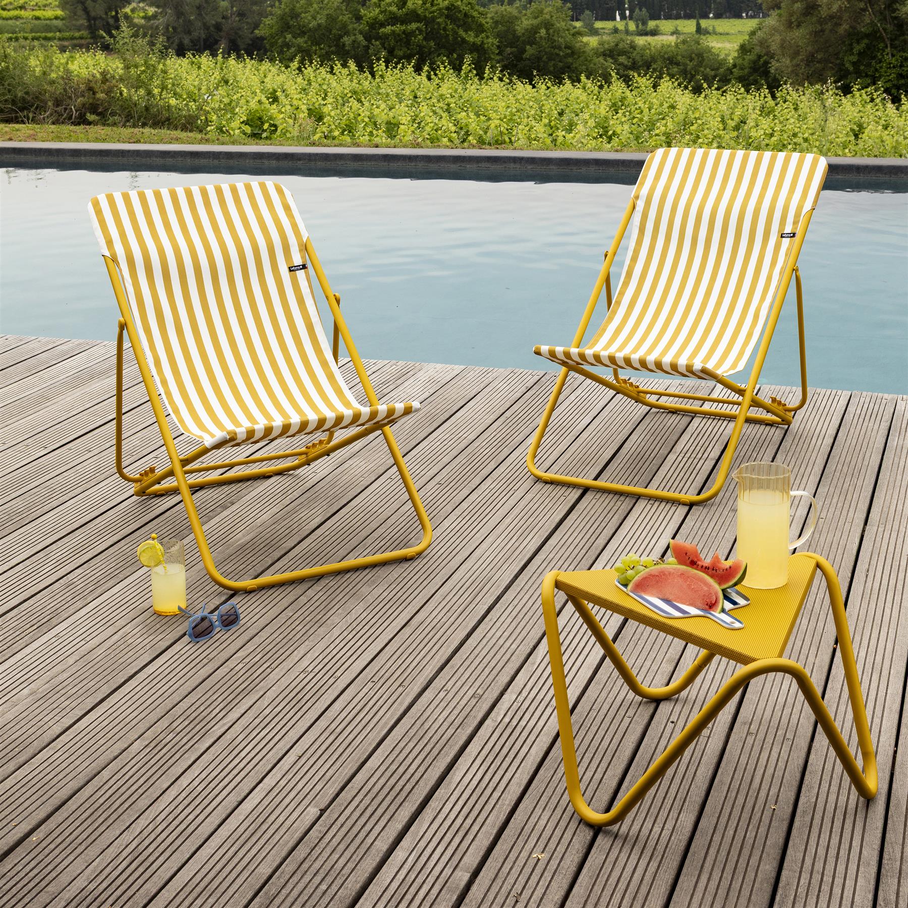 Miel Lafuma Maxi Transat Airlon Folding Stripe Deck Chair