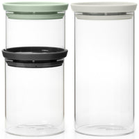Light Grey/Dark Grey/Jade Green Brabantia Set of 3 Stackable Glass Jars