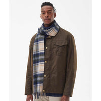 Sand Beige Plaid Barbour Unisex New Check Tartan Scarf On Model