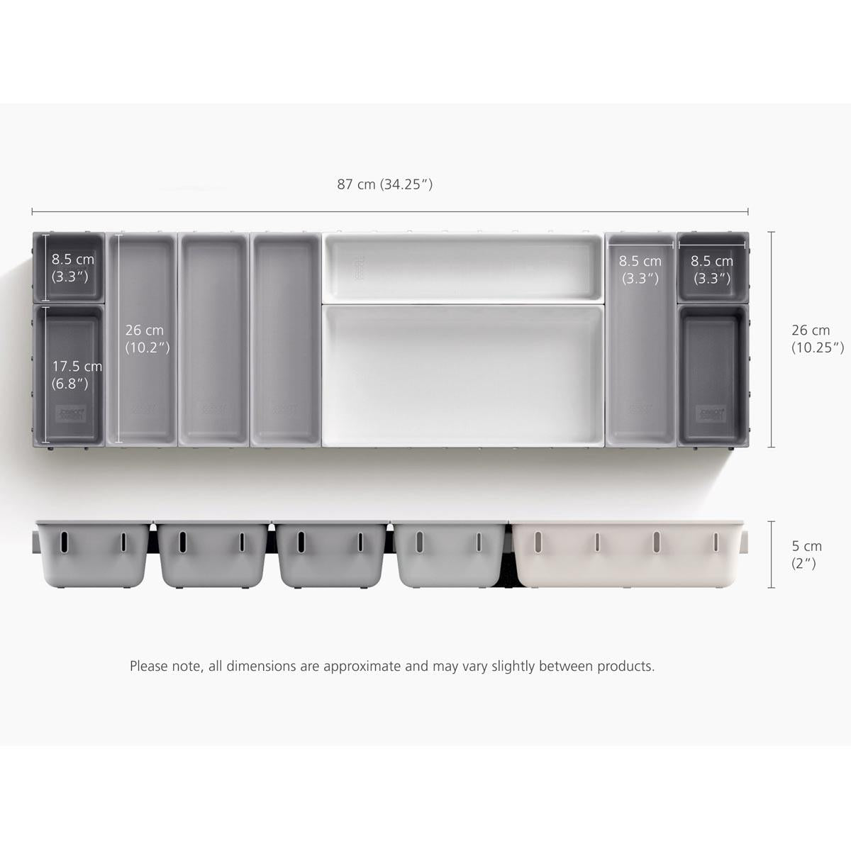 Joseph Joseph Blox 10 Piece Drawer Organiser Set Dimensions