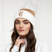 Camel Holland Cooper Cheslea Merino Bobble Hat On Model