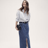 White/Blue Stripe Barbour Womens Nicola Shirt On Model 2