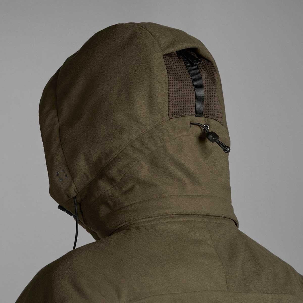 Pine Green Seeland Mens Climate Hybrid Waterproof Jacket Hood Detail