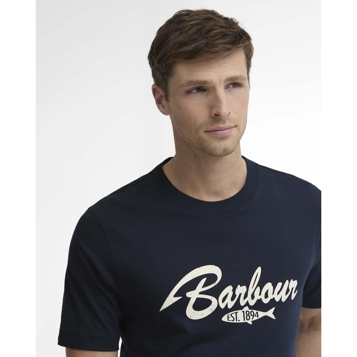 Dark Navy Barbour Mens Hook Relaxed Graphic T-Shirt LOGO
