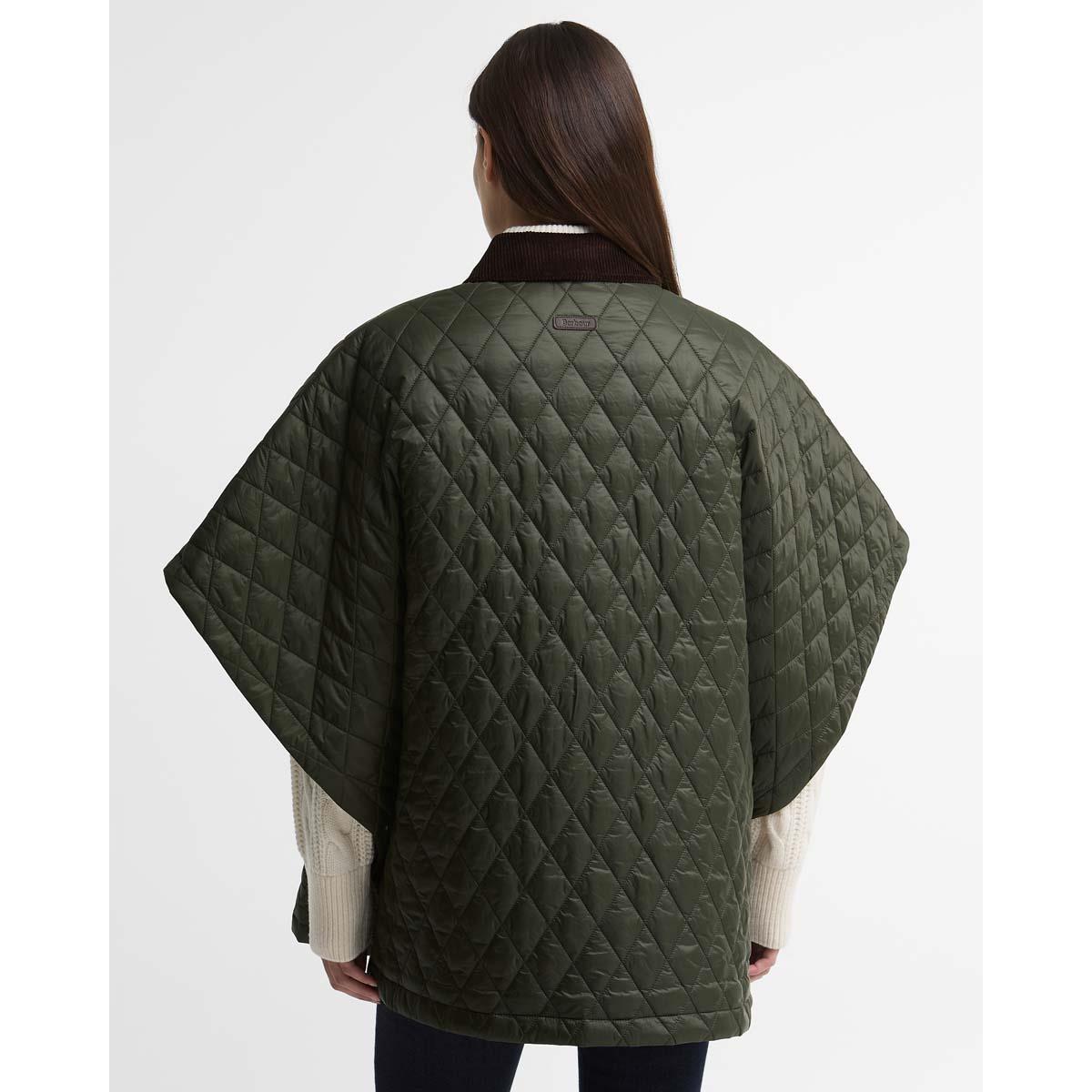 Olive/Shadow Classic Barbour Womens Mildred Quilted Cape Back